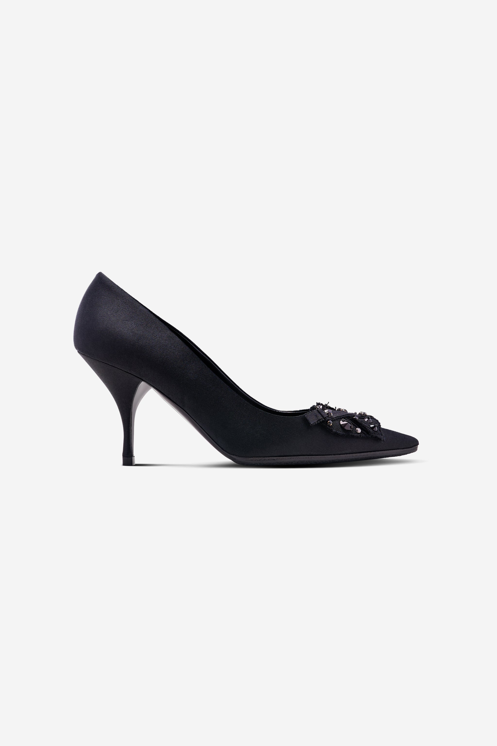 Black satin pumps