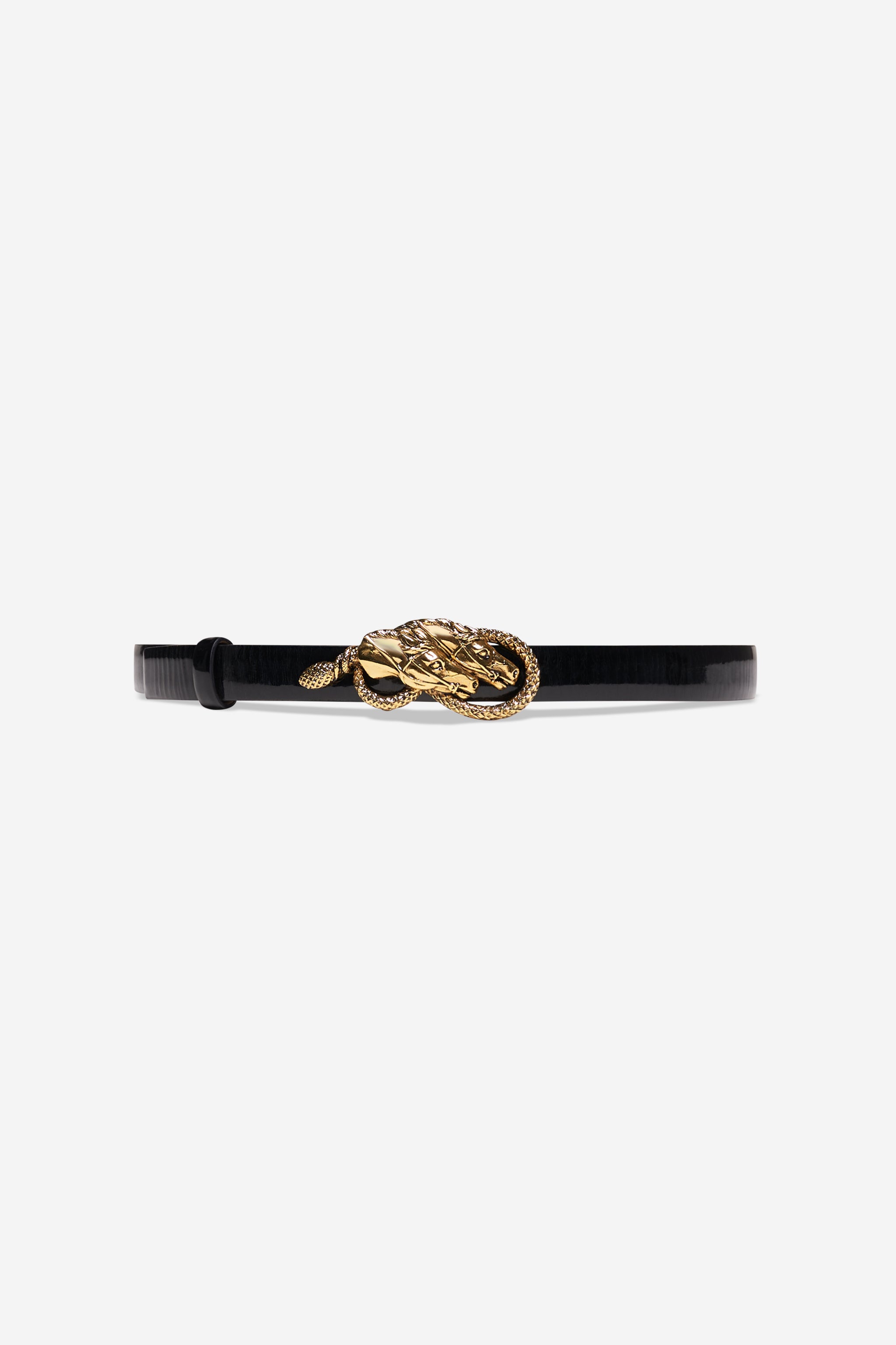 Ceinture fine en cuir noir vernis
