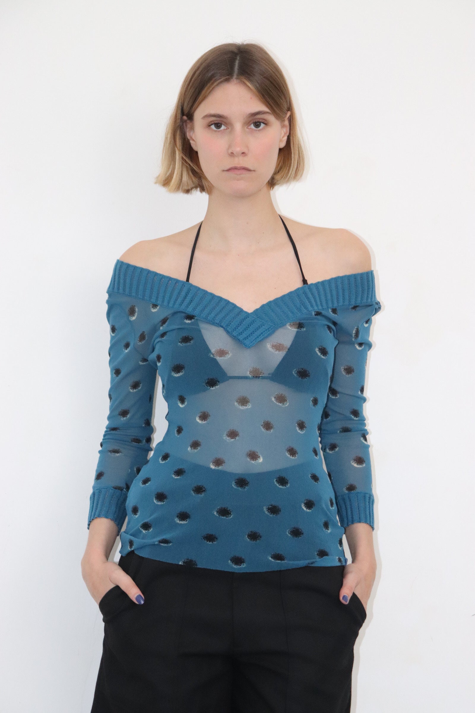 Top en mesh bleu