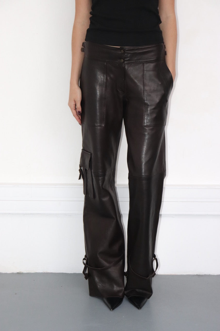 Pantalon en cuir marron