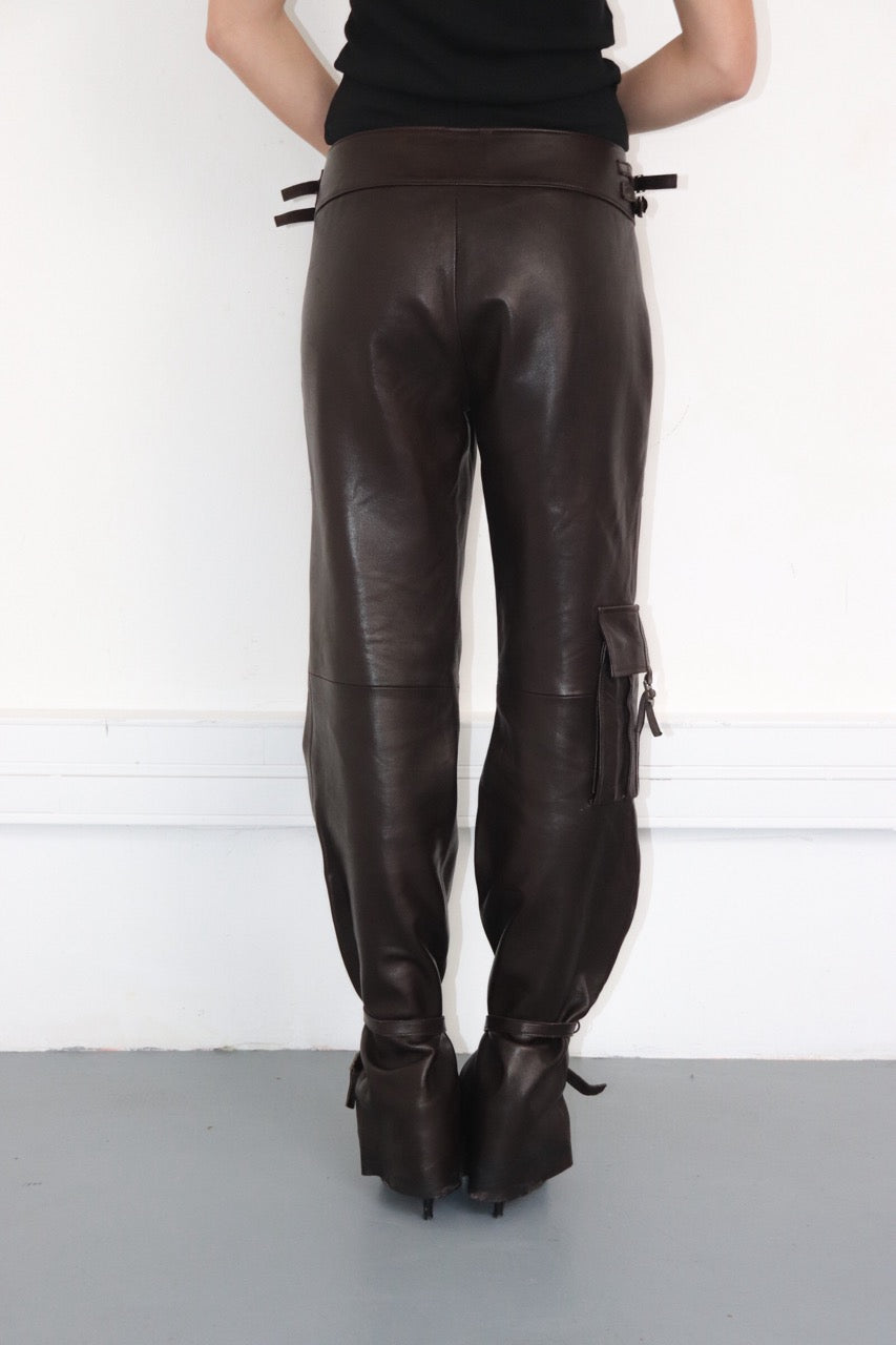 Pantalon en cuir marron