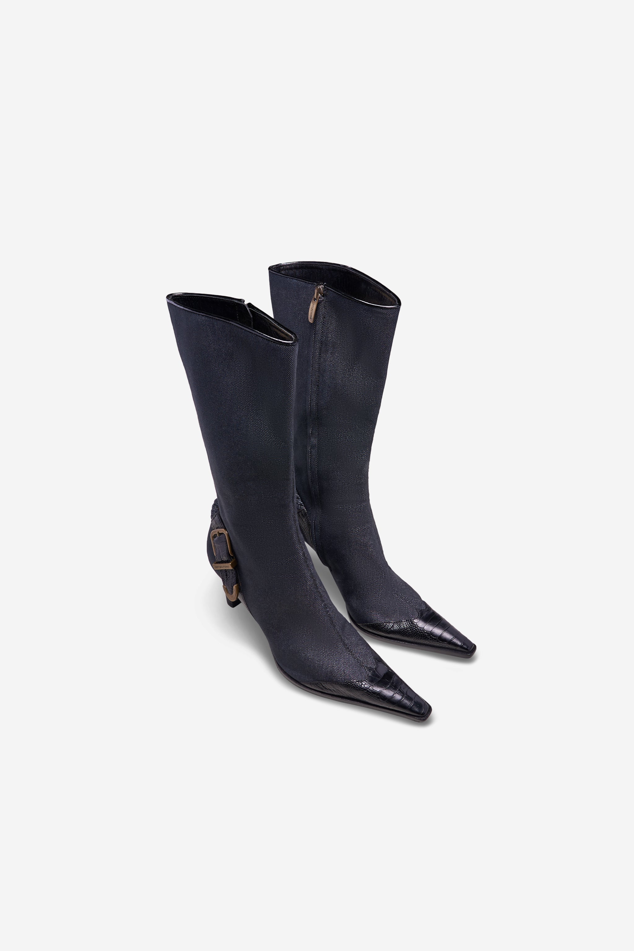 Bottes en denim et cuir