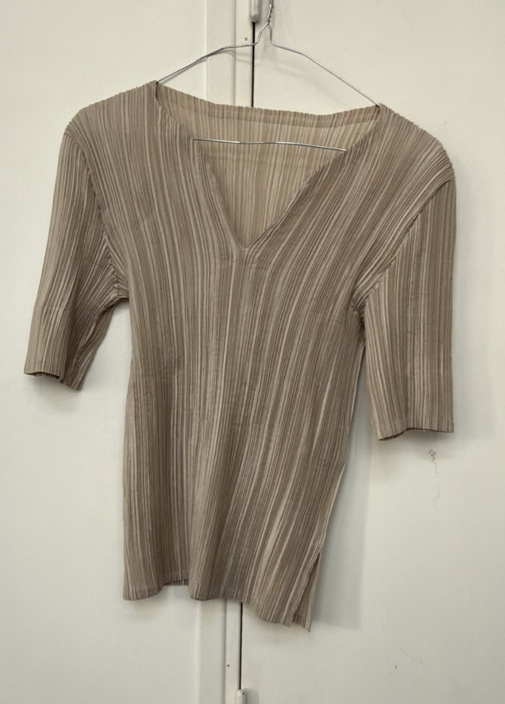 Issey Miyake Fête Pleated V-Neck Top