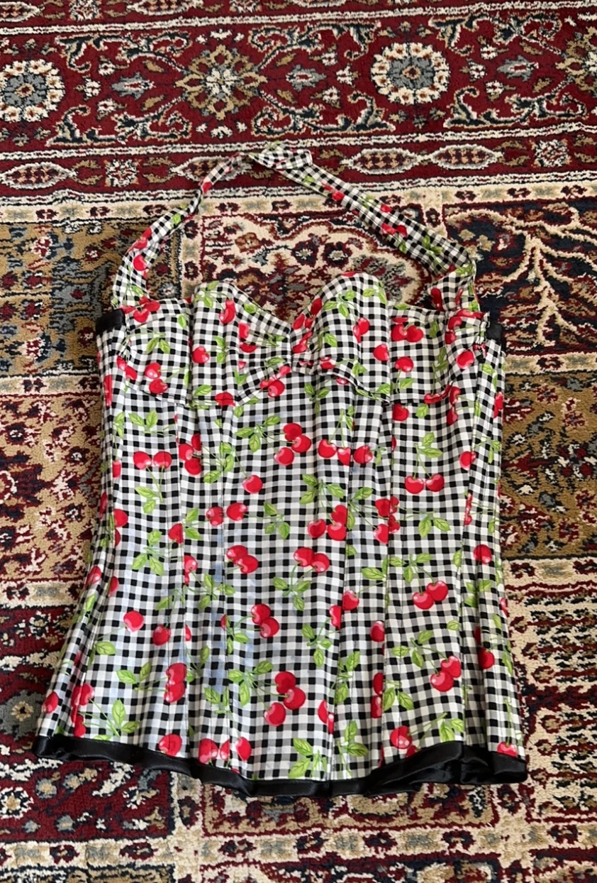Bibian Blue Cherry Gingham Corset Top