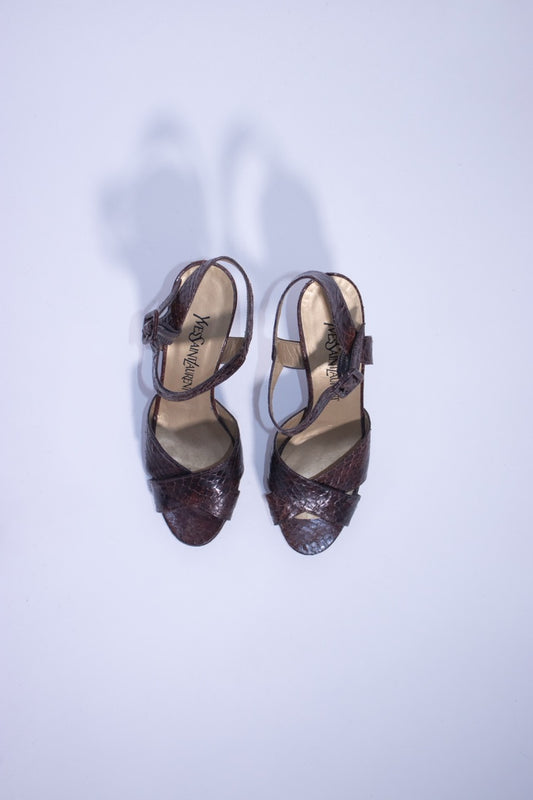 Snake-effect leather sandals