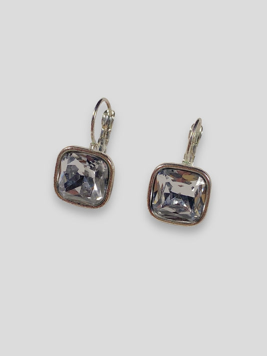Silver rounded square diamond earring