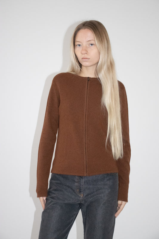 Brown cashmere zipped sweater