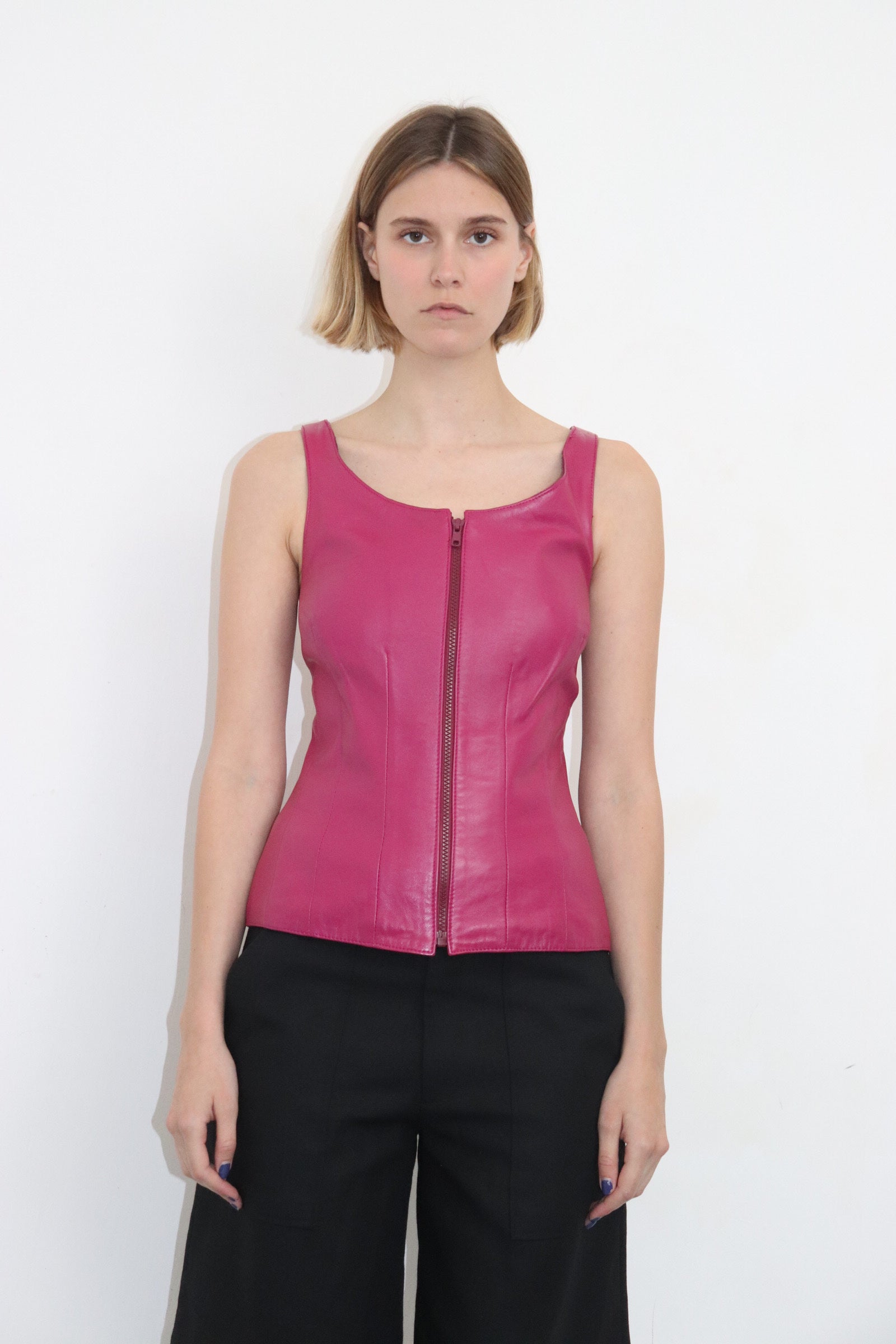 Pink leather top 