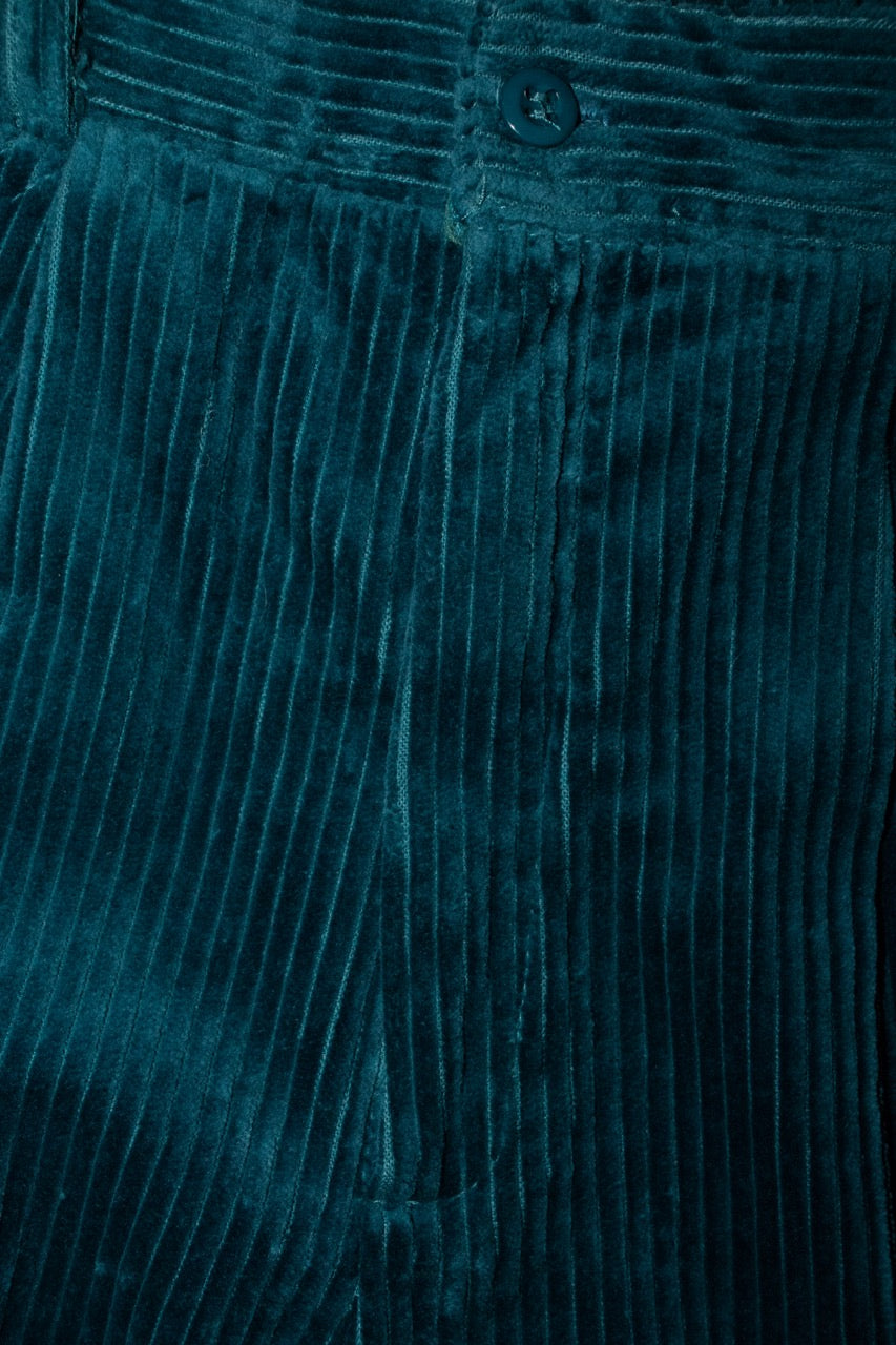 Turquoise corduroy pants, lacing at the back